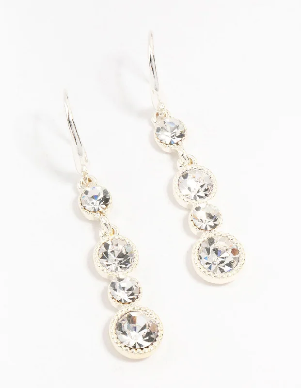 Elegant Drop Stud Earrings-Silver Halo Czech Crystal Cascading Drop Earrings