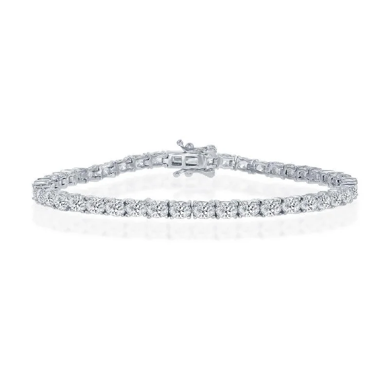 Leather Strap Bracelet-Sterling Silver Oval CZ Tennis Bracelet