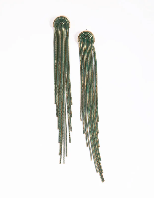 Chic Ear Huggers-Green Diamante Waterfall Earrings