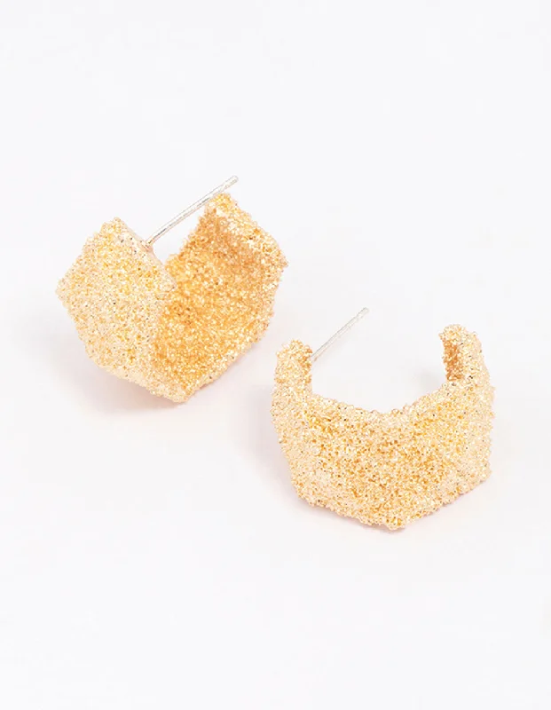 Gold-Plated Hoop Earrings-Gold Hammered Small Hoop Earrings