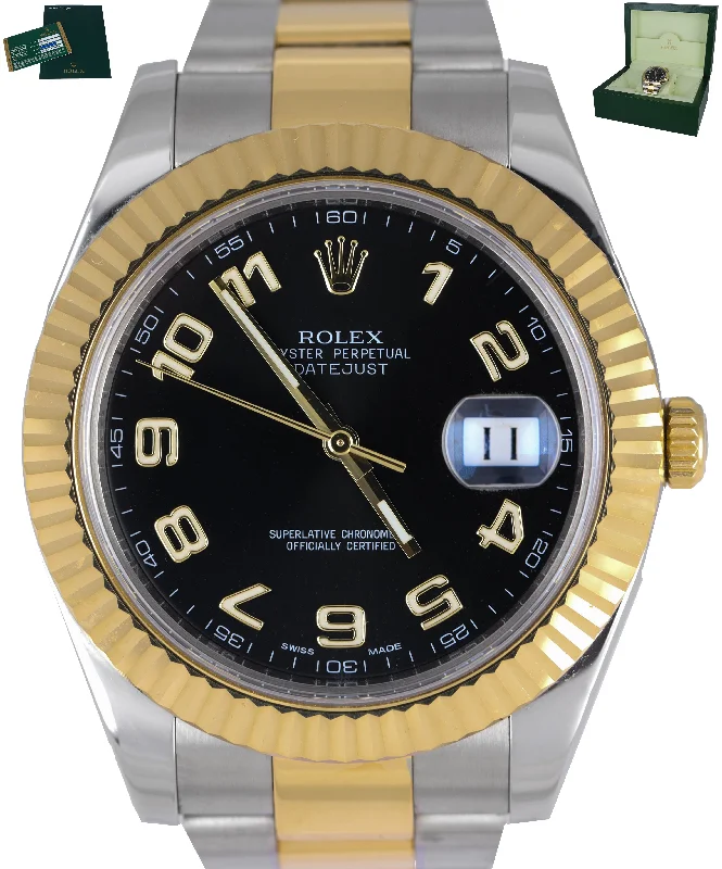 Men’s Waterproof Digital Watch-MINT 2011 Rolex Datejust II 41mm Black Roman 116333 Two-Tone Yellow Gold Steel