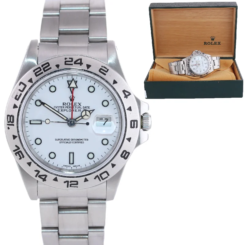 Men's Fitness Watch with GPS-RARE Rolex Explorer II 16550 Fat Font Steel Polar White Date GMT Date Watch