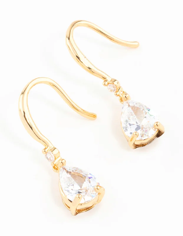 Stud Earrings for Women-Gold Plated Pear Cut Cubic Zirconia Teardrop Earrings