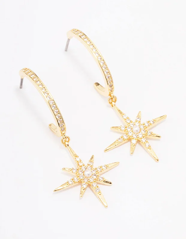 Funky Statement Earrings-Gold Plated Long Celestial Drop Earrings