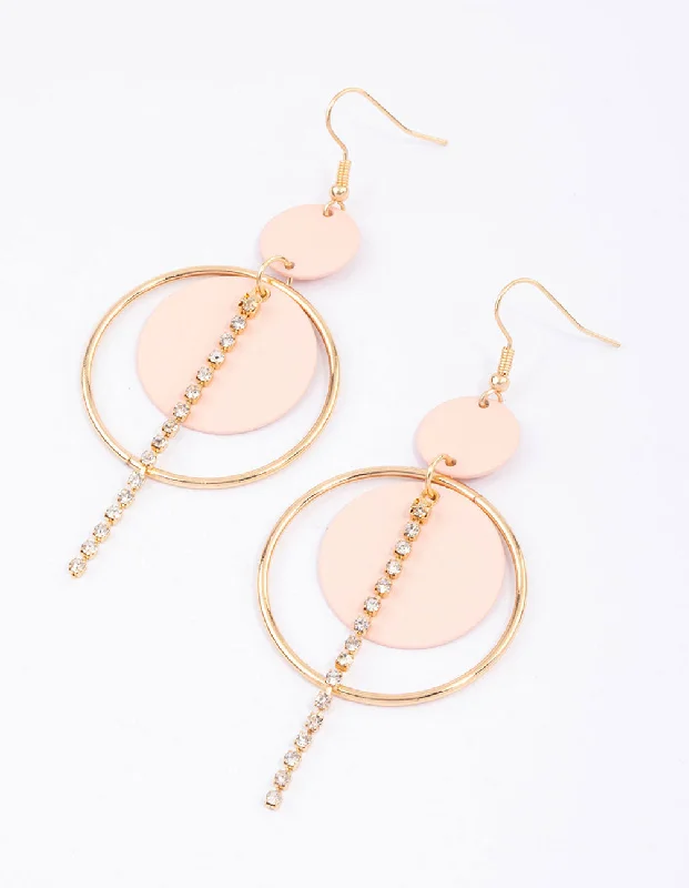 Shiny Drop Earrings-Blush Open Disc Cup Chain Drop Earrings