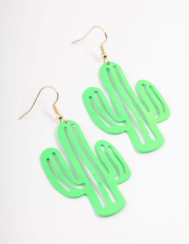 Gemstone Earrings-Green Cactus Drop Earrings