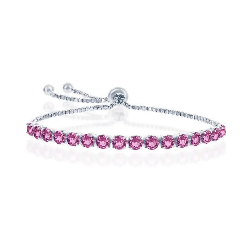 Simple Chain Bangle-Sterling Silver 4mm Rose "October" Swarovski Adjustable Bracelet