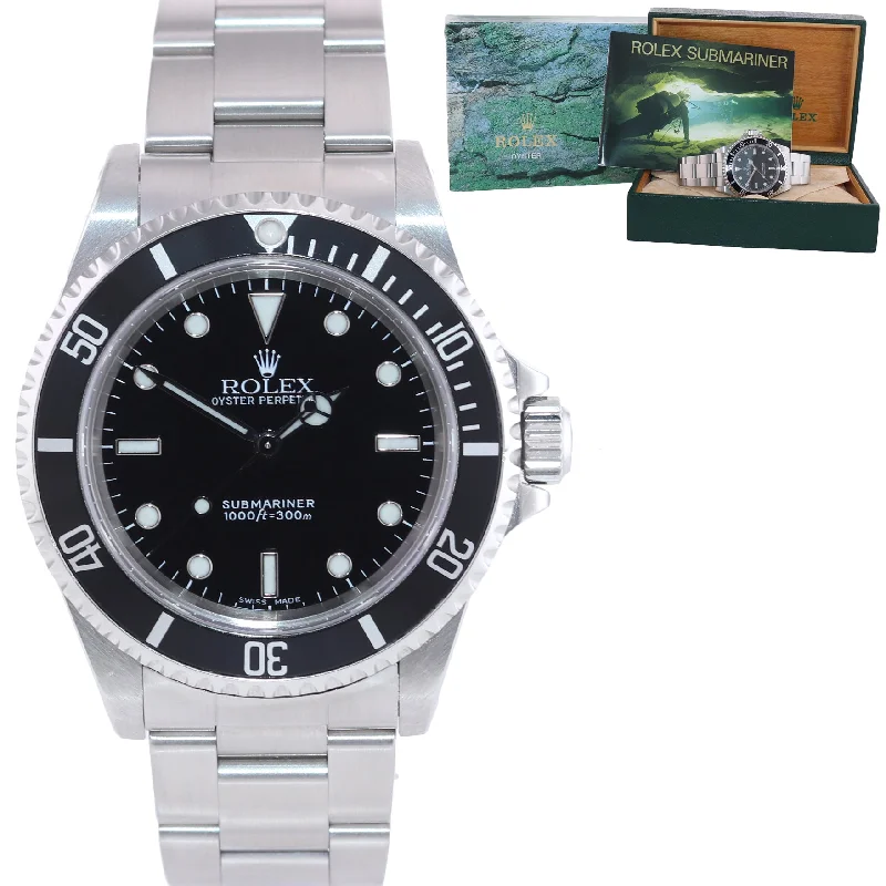 High-End Leather Strap Watch for Men-UNPOLISHED Rolex Submariner Black No-Date 14060 Steel 40mm Dive Watch