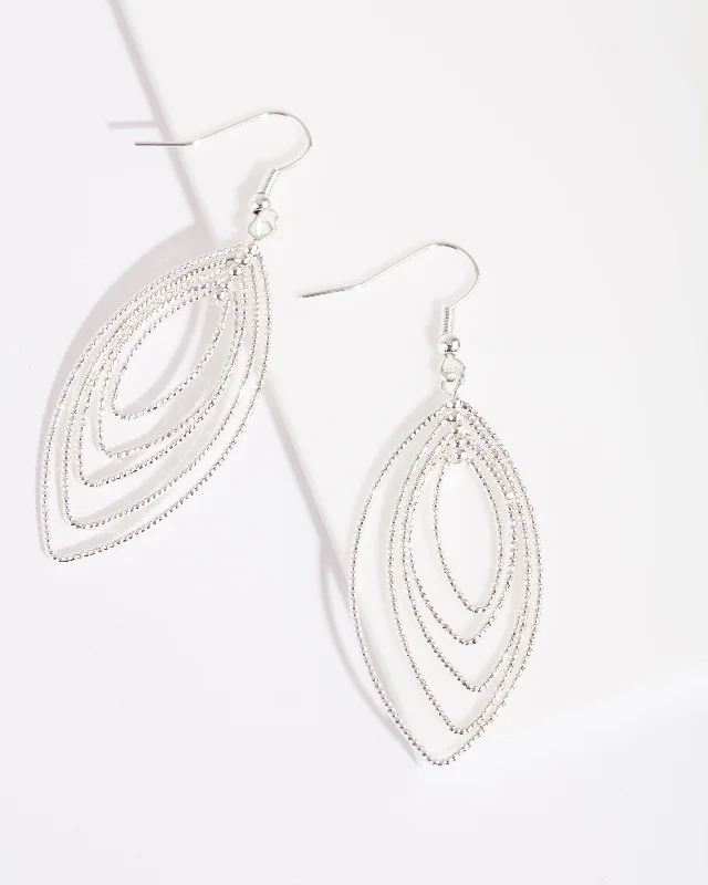 Small Drop Earrings-Silver Textured Marquise Drop Earrings