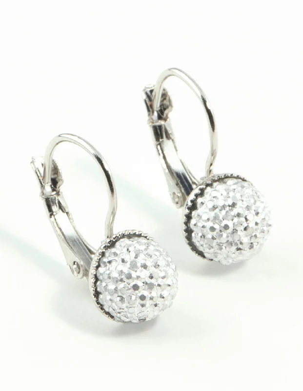 Classic Stud Earrings-Silver Sparkle Ball Clip Earrings