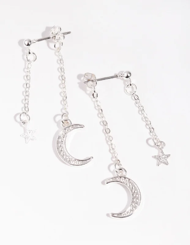 Eco-Friendly Earrings-Silver Front Back Moon Earrings