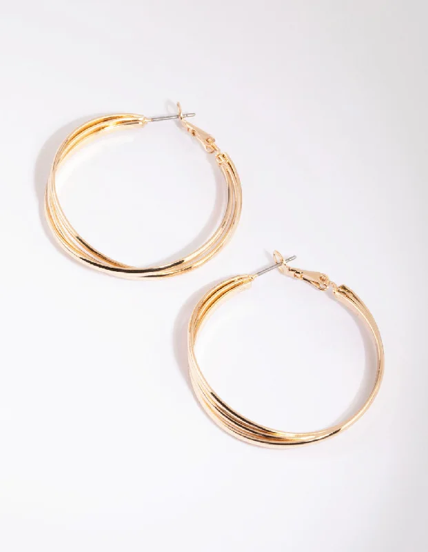 Wedding Earrings-Gold Triple Twist Hoop Earrings