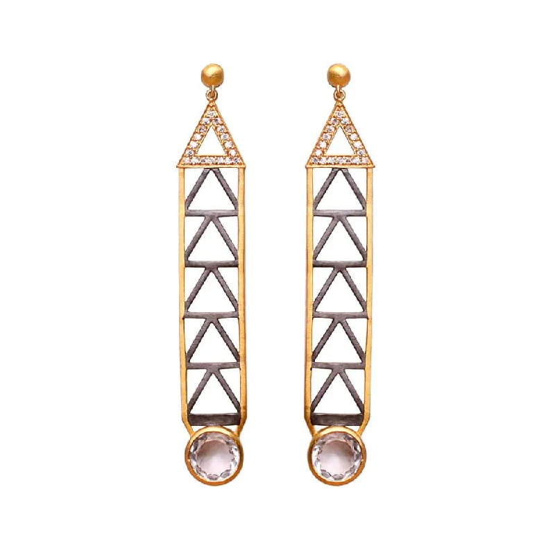 Fun Statement Earrings-Art Deco Geometric Crystal Drop Two-Tone Earrings