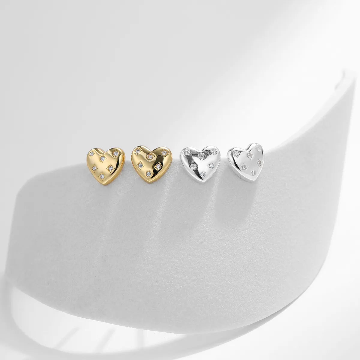 1 Pair Ig Style Elegant Sweet Heart Shape Plating Inlay Sterling Silver Zircon Rhodium Plated Ear Studs