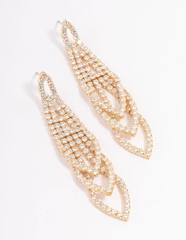 Long Silver Earrings-Gold Graduated Loop Cupchain Earrings