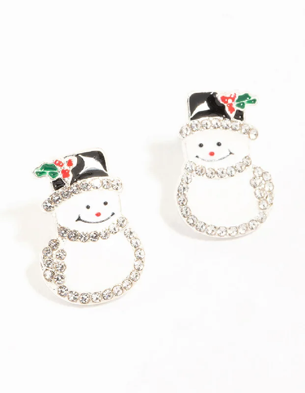 Classic Silver Earrings-Diamante Snowman Silver Earrings