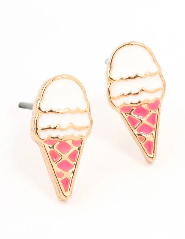 Gothic Style Earrings-Gold Ice Cream Stud Earrings