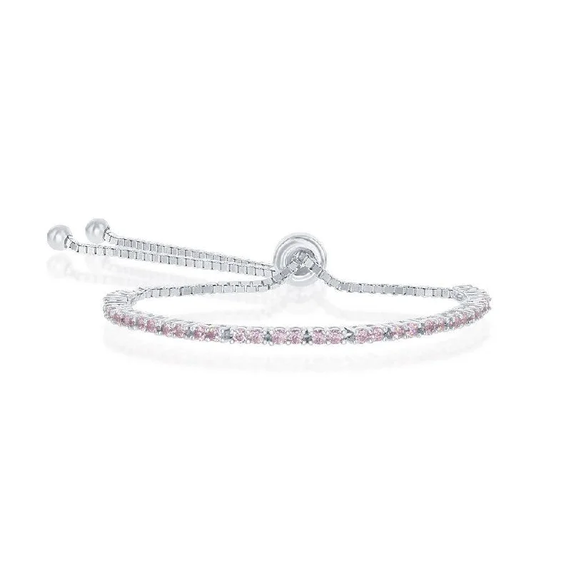 Diamond Tennis Bracelet-Sterling Silver 2mm Pink CZ 'October Birthstone' Tennis Bracelet