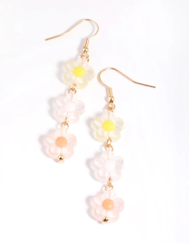 Handmade Beaded Earrings-Colourful Flower Drop Earrings