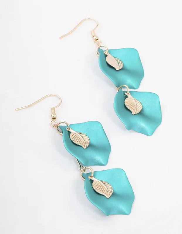 Luxury Diamond Earrings-Teal Pearlised Filigree Petal Drop Earrings