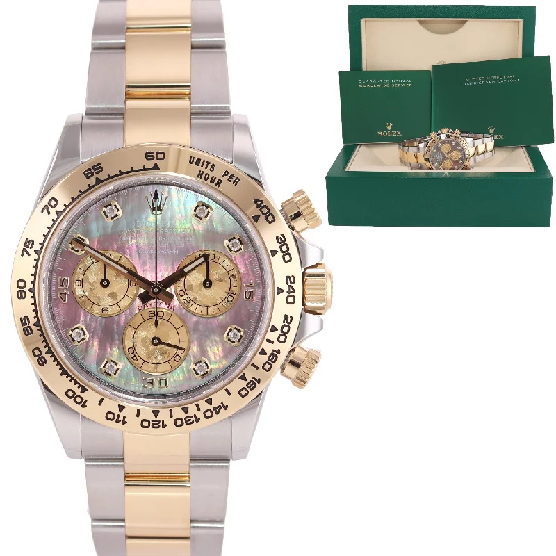 Women’s Designer Leather Strap Watch-2021 Rolex Daytona 116503 Dark Mop Crystal Diamond Two Tone Steel Gold Watch Box