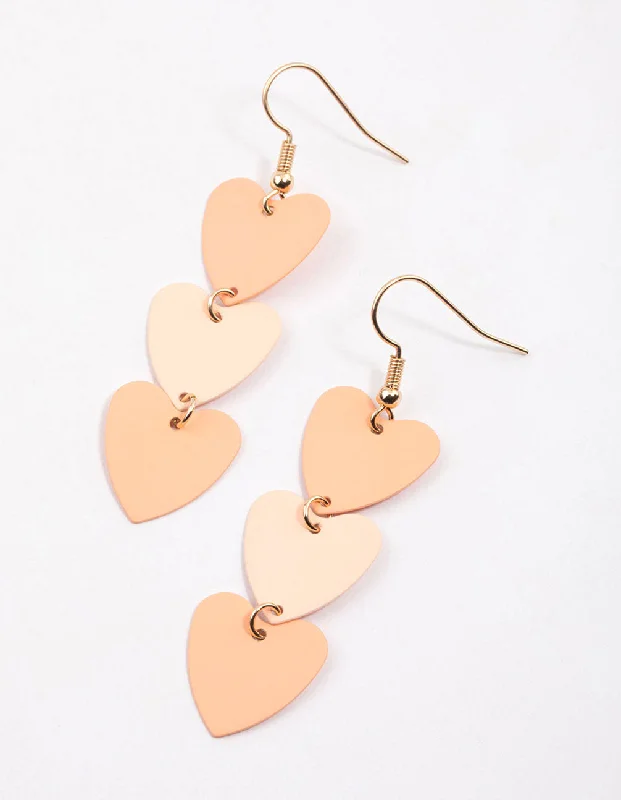 Heart-Shaped Stud Earrings-Blush Triple Heart Drop Earrings