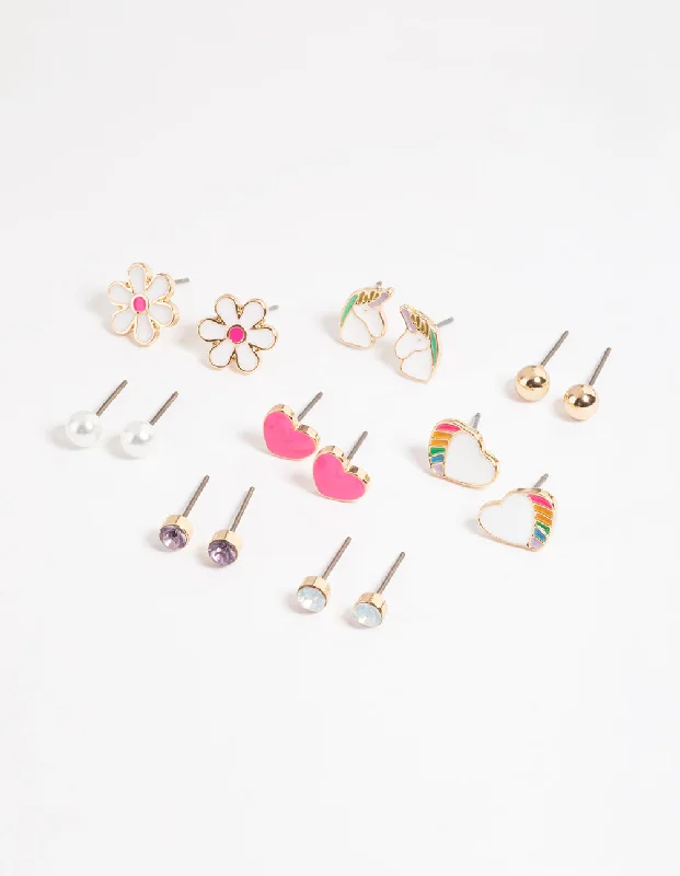 Custom Earrings for Gift-Gold Cute Unicorn Earrings 8-Pack