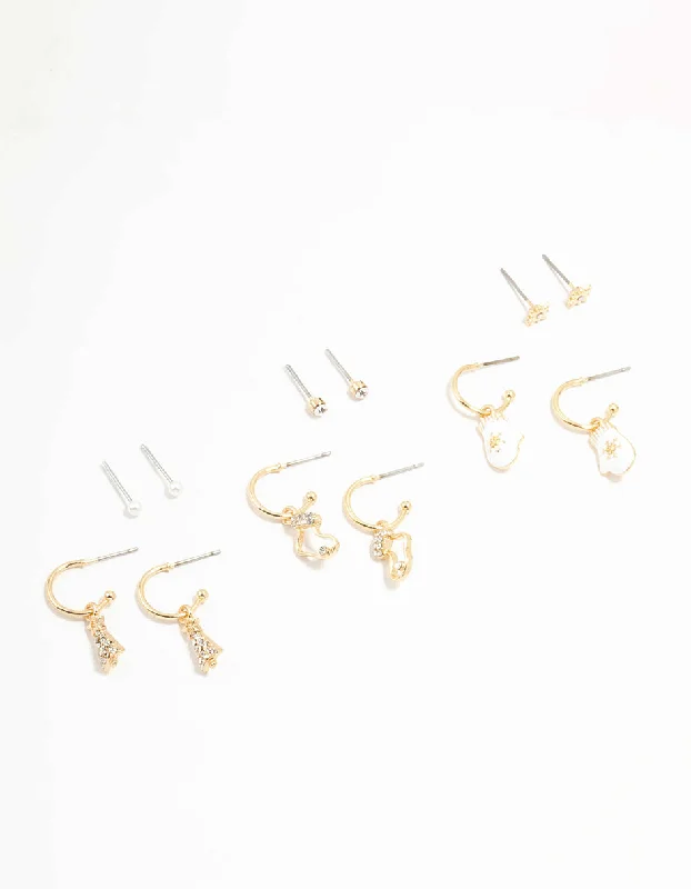 Crystal Dangle Earrings-Gold Winter Mitten & Christmas Tree  Earrings 6-Pack