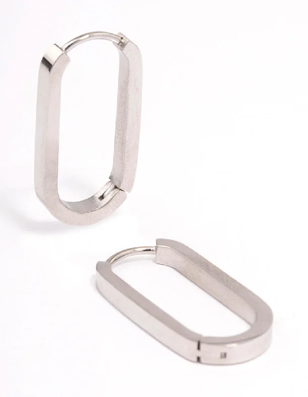 Geometric Stud Earrings-Surgical Steel Large Rectangular Huggie Earrings