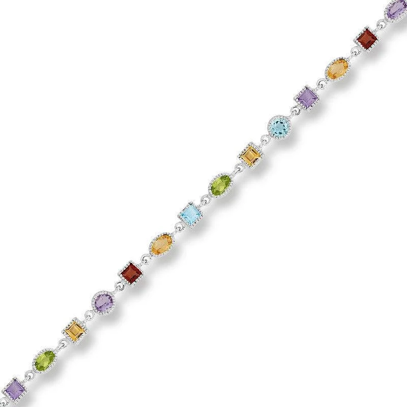 Sparkling Crystal Bracelet-Sterling Silver Multi Colored Gemstone 8.202 cttw Bracelet