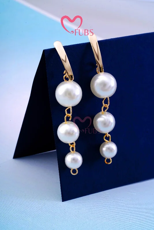 Eco-Friendly Earrings-Golden Pearl Dangler Studs Earrings