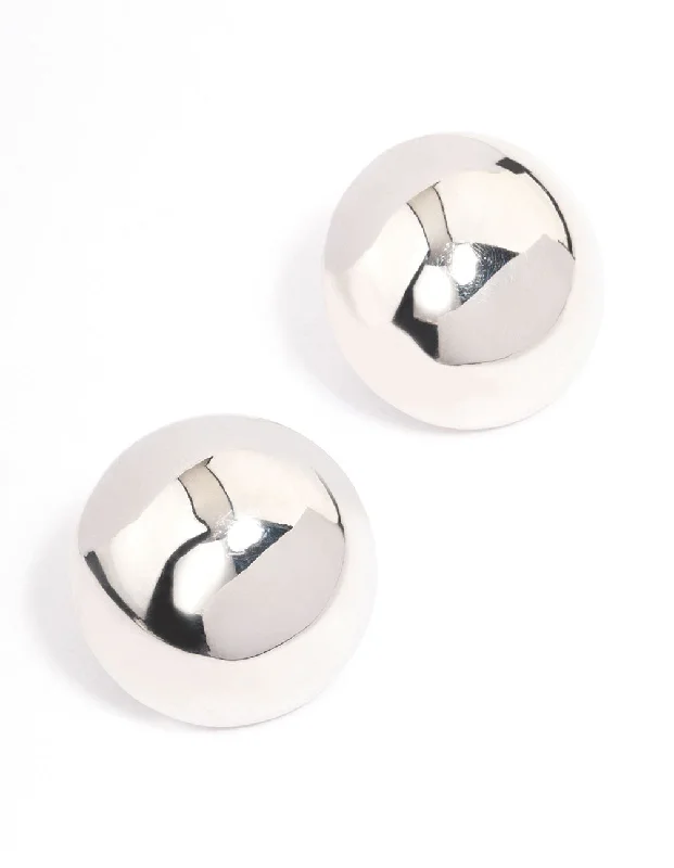 Simple Silver Earrings-Silver Large Dome Plain Stud Earrings