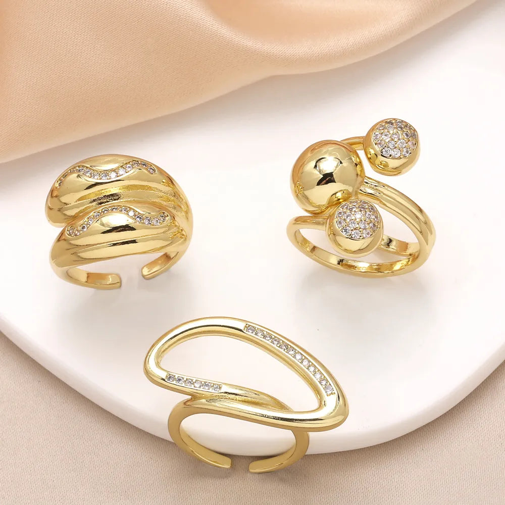 Copper 18K Gold Plated Plating Inlay Irregular Zircon Open Rings