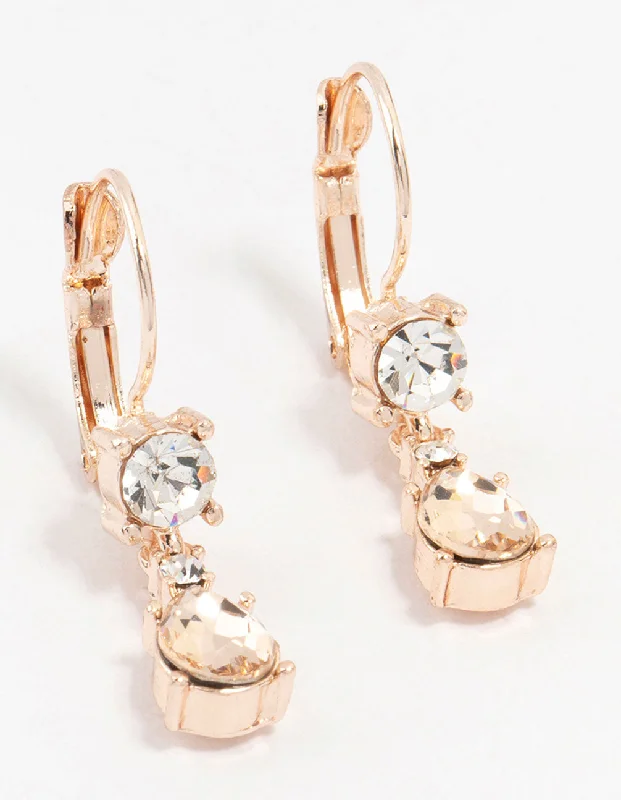 Unique Hoop Earrings-Rose Gold Continental Pear Czech Crystal Drop Earrings