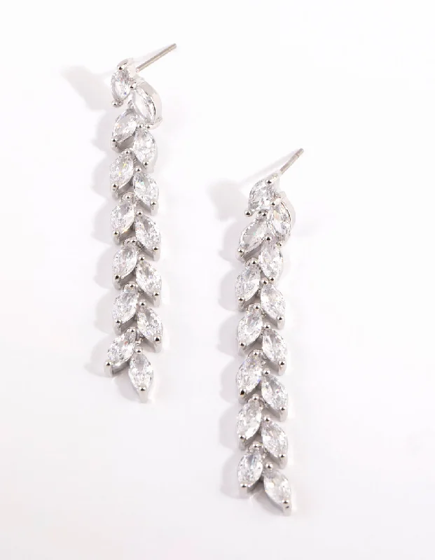 Minimalist Hoop Earrings-Silver Cubic Zirconia Marquise Drop Earrings