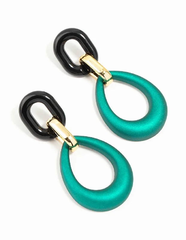 Casual Earrings-Gold Blue Teardrop Oval Link Drop Earrings