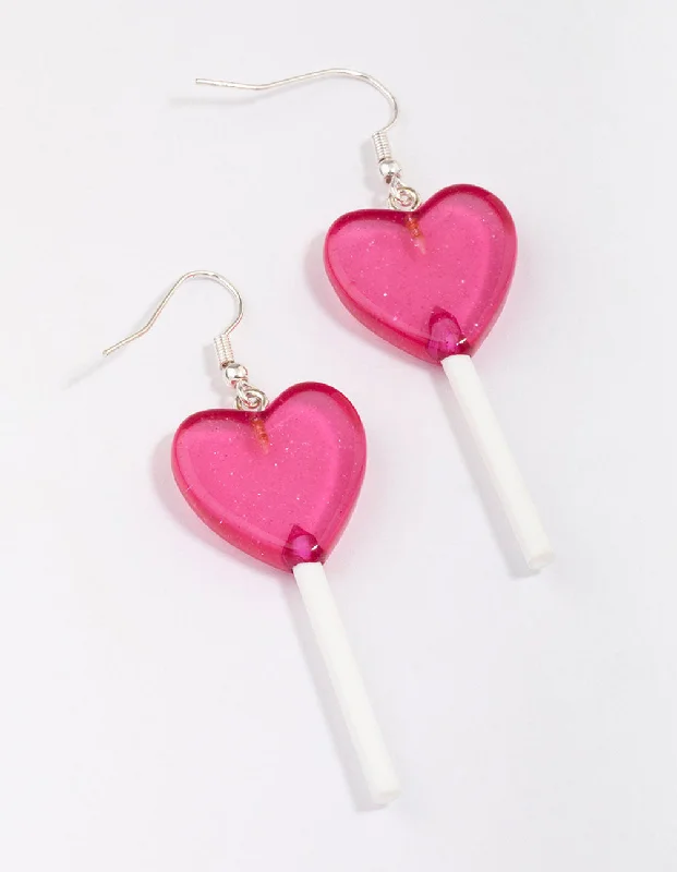 Handmade Gold Earrings-Pink Lollipop Drop Earrings