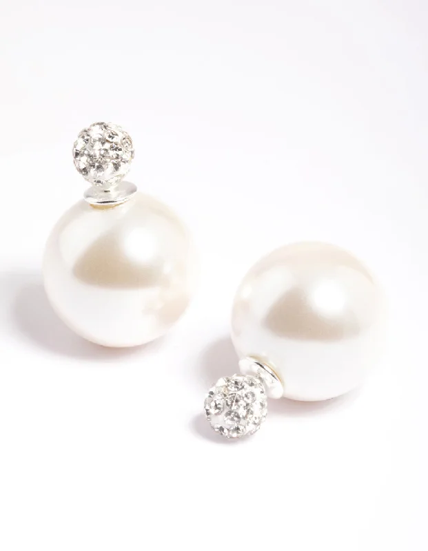 Unique Chandelier Earrings-Sterling Silver Pearl Sandwich Stud Earrings