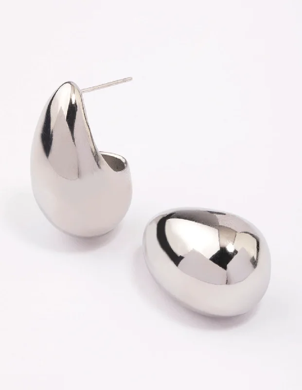 Metal Hoop Earrings-Waterproof Stainless Steel Large Teardrop Earrings