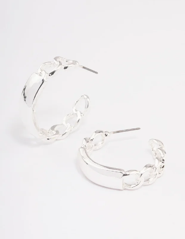 Geometric Hoop Earrings-Silver Link Chain Hoop Earrings