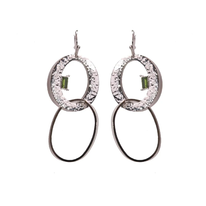 Silver Circle Earrings-Iconography Silver Hammered Oval Drop Earrings