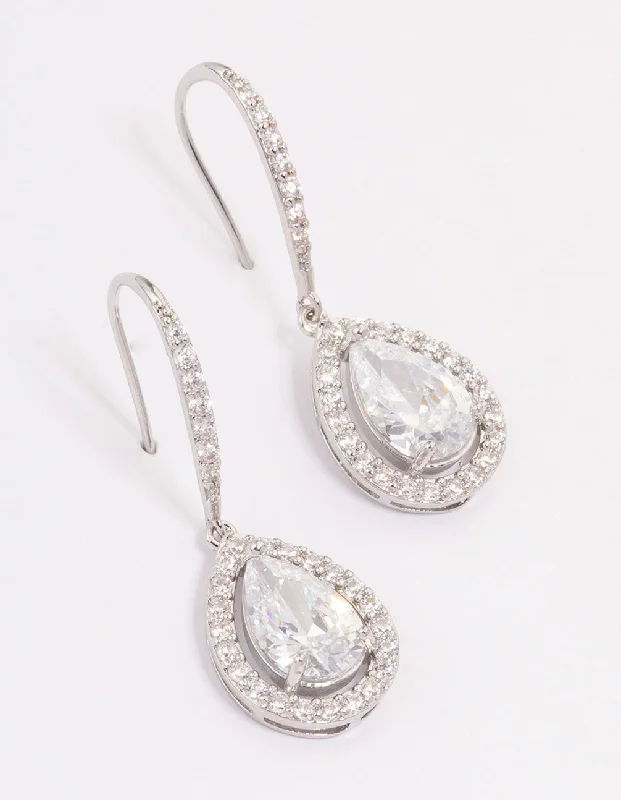 Tiny Stud Earrings-Silver Cubic Zirconia Teardrop Earrings