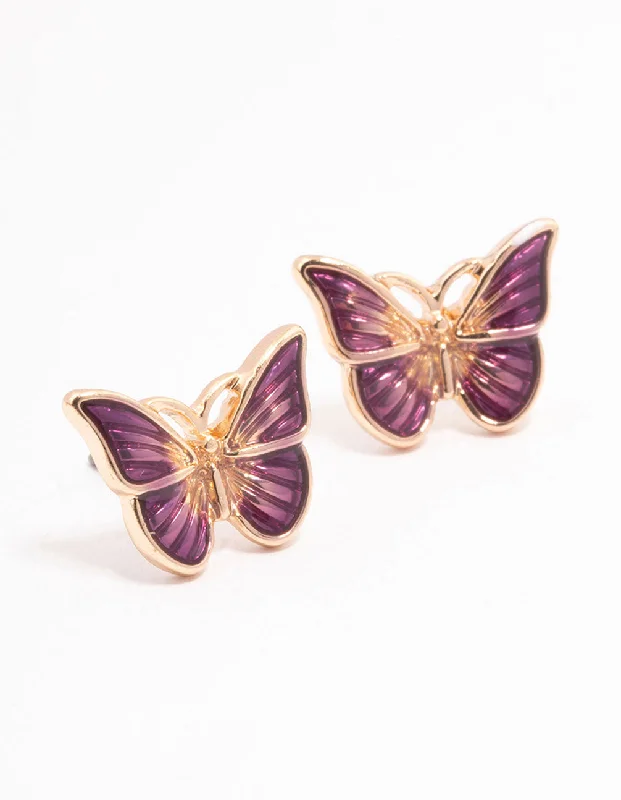 Colorful Crystal Earrings-Purple Butterfly Stud Earrings