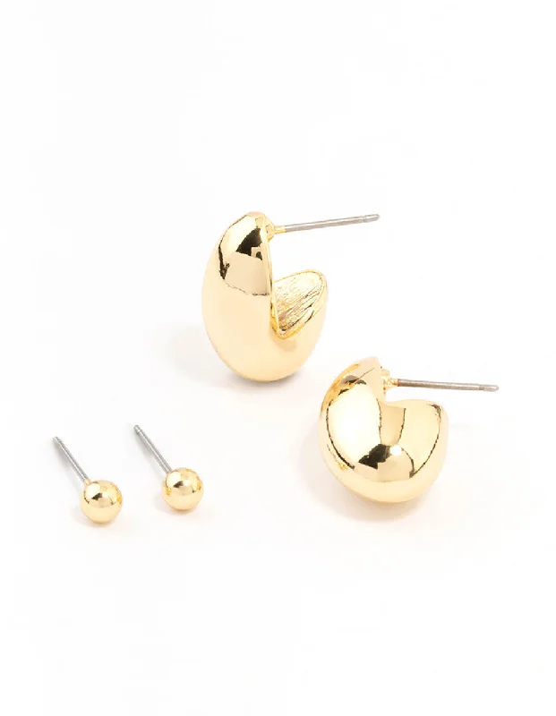 Gemstone Earrings-Gold Plated Oval Hoop & Stud Earrings 2-Pack