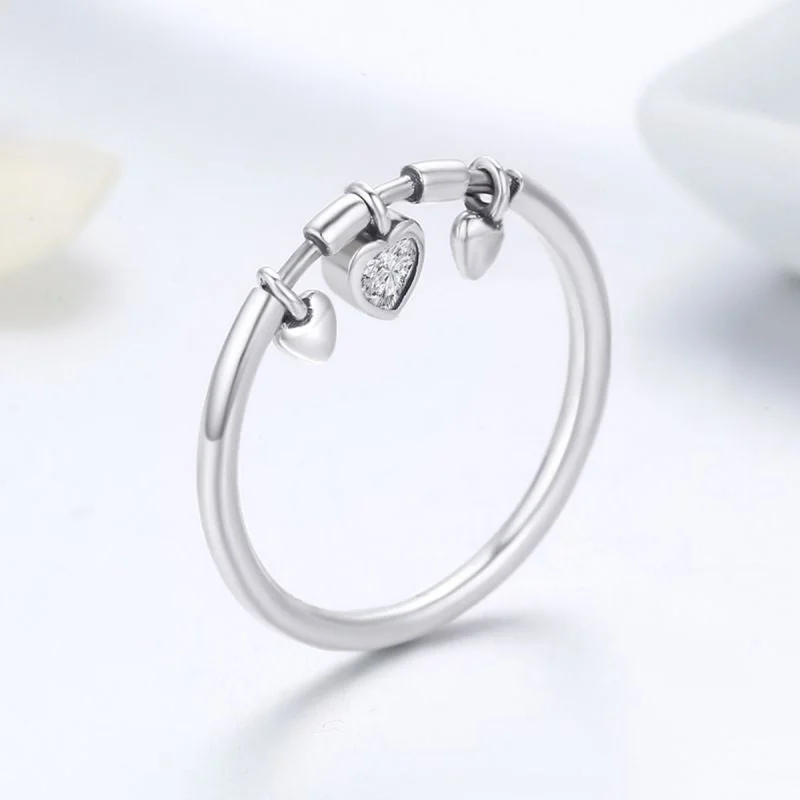 Ig Style Casual Heart Shape Sterling Silver Charm Inlay Zircon Charm Rings