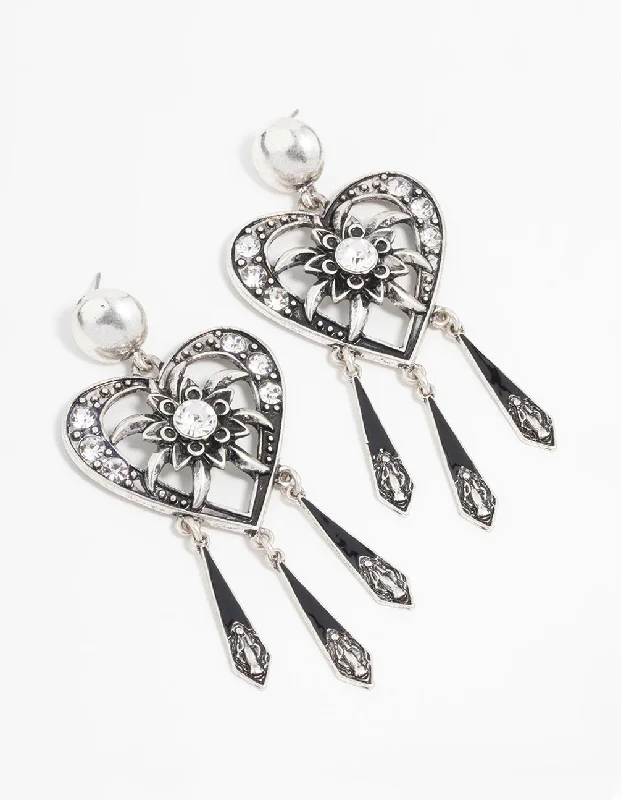 Handcrafted Earrings-Antique Silver Heart Drop Earrings