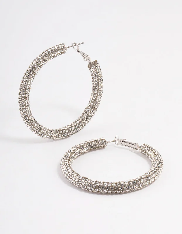 Double Hoop Earrings-Silver Crust Hoop Earrings