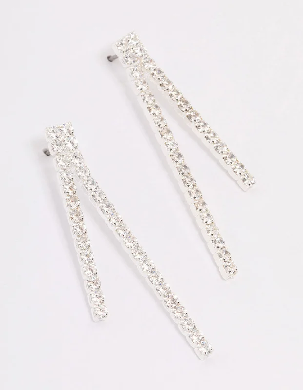 Fashion Drop Earrings-Silver Cubic Zirconia Tassel Drop Earrings