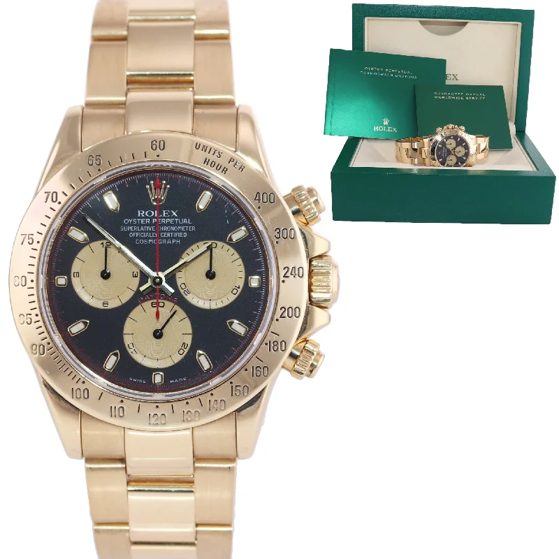 Men’s Gold-Plated Chronograph Watch-Rolex Daytona 116528 Paul Newman Black Chrono 18k Yellow Gold 40mm Watch Box