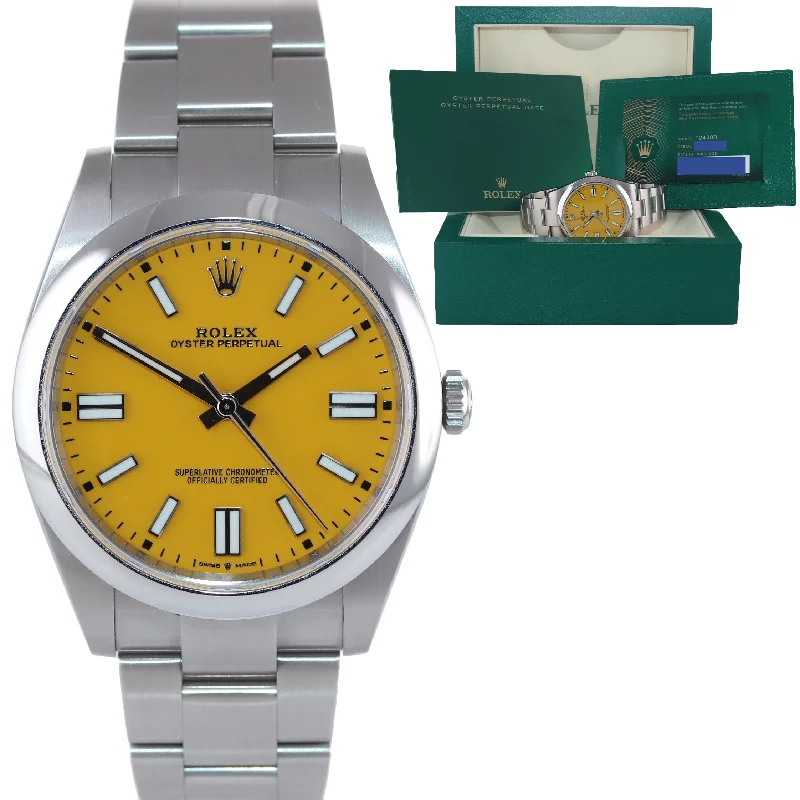 Luxury Digital Watch for Men-NEW 2021 PAPERS Rolex Oyster Perpetual 41mm Yellow Stick Oyster Watch 124300 Box